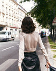 Glitter Crop Button Cardigan In Light Grey