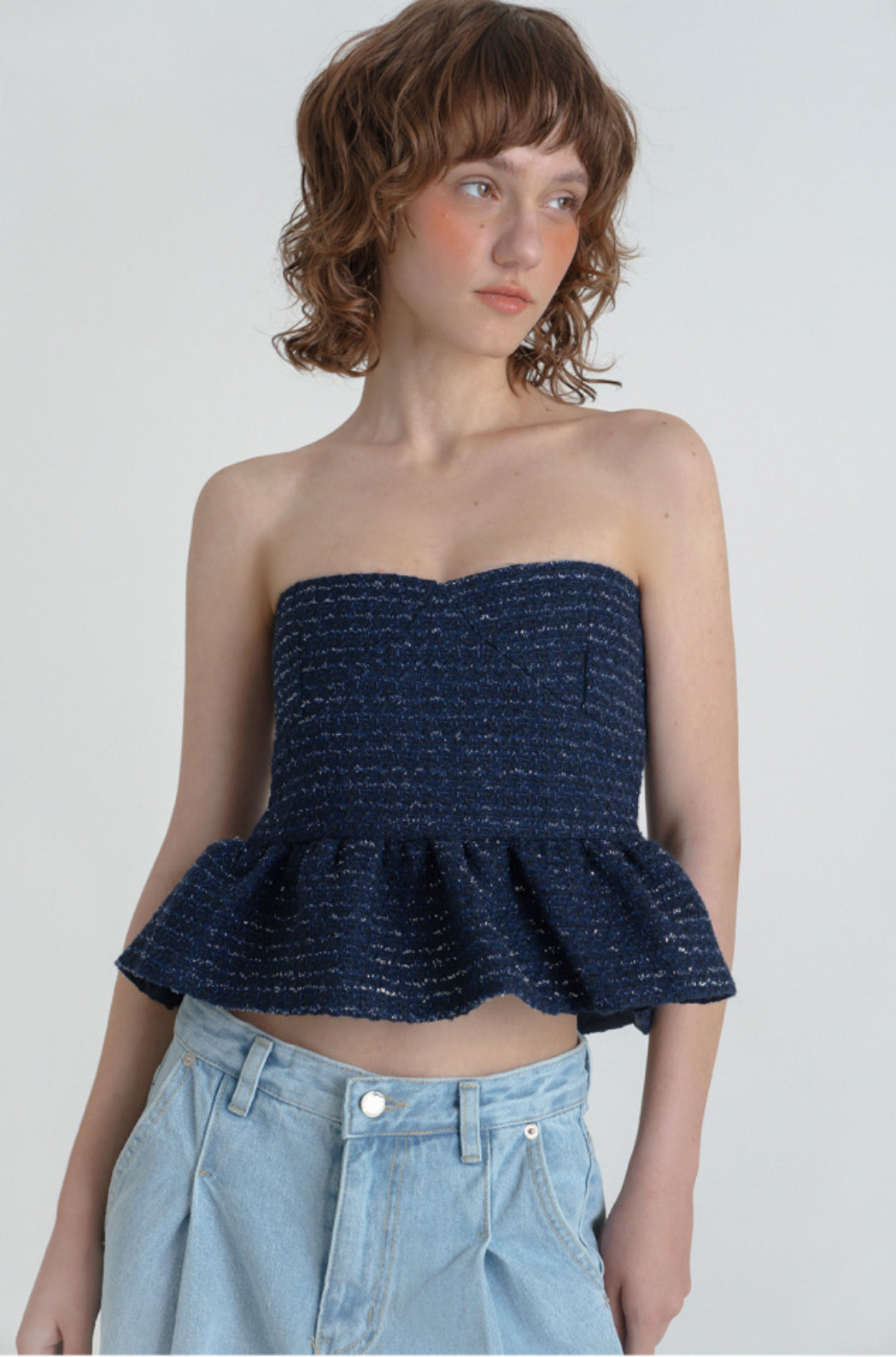 Twinkle tweed top.Navy